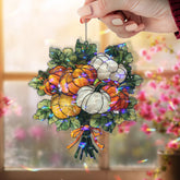 Pumpkin Bouquet Acrylic Suncatcher, Stained Glass Style Fall Harvest Window Hanging, Autumn Pumpkin Patch Home Decor Thanksgiving Gift